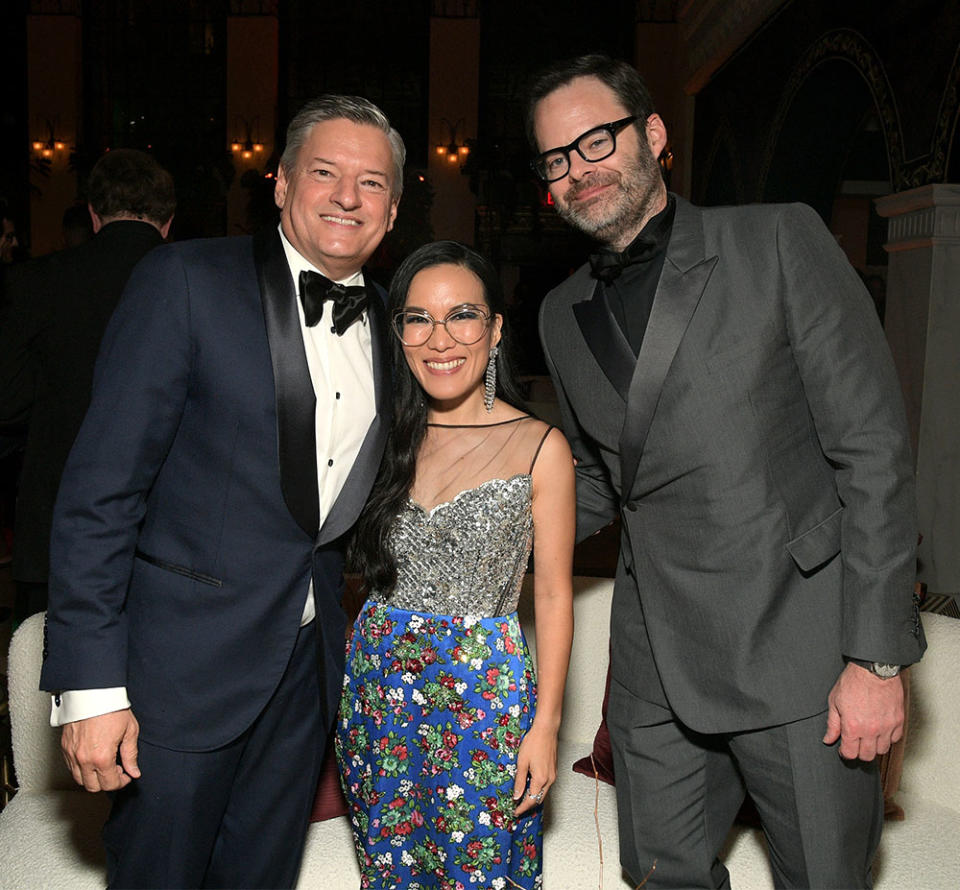 Ted Sarandos, Netflix CO-CEO, Ali Wong and Bill Hader attend the 2024 Netflix Primetime Emmys after party on January 15, 2024 in Los Angeles, California.