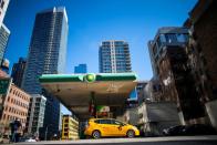 Taxis are seen at a gas station while gasoline price has been declined due to coronavirus disease (COVID-19) in New York