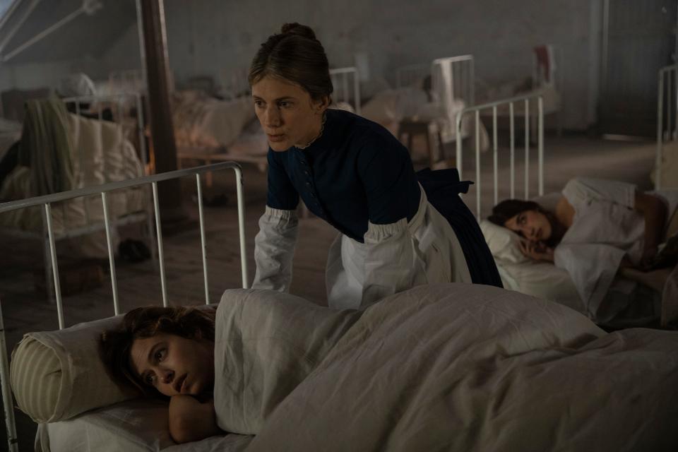 Lou de Laâge (bottom) stars as a French woman committed to an institution when she claims to communicate with spirits and Melanie Laurent (who also directs) is the nurse who looks out for her in "The Mad Women's Ball."