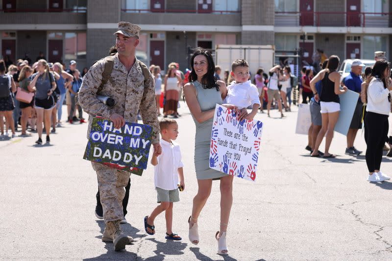 Marines who had been deployed to Afghanistan return to U.S. Marine Base Camp Pendleton in Oceanside