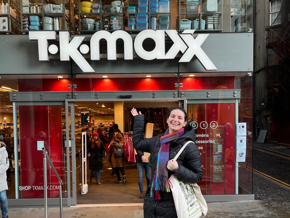 Insider reporter Talia Lakritz stands outside TK Maxx in Scotland.