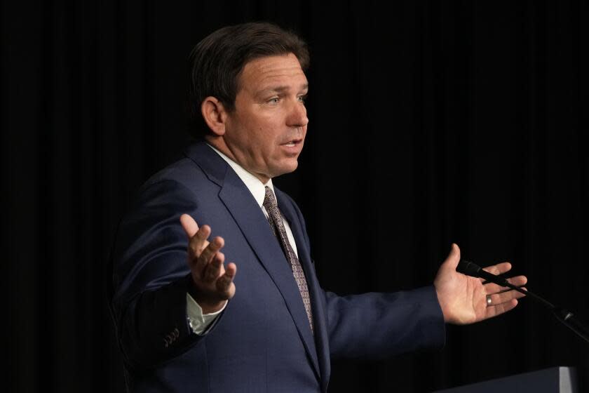 Florida Gov. Ron DeSantis speaks as he announces a proposal for Digital Bill of Rights, Wednesday, Feb. 15, 2023, at Palm Beach Atlantic University in West Palm Beach, Fla. (AP Photo/Wilfredo Lee)