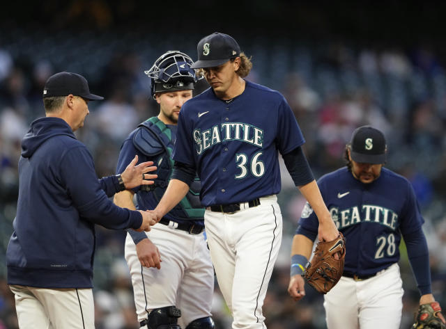 Seattle Mariners' Logan Gilbert plays during a baseball game