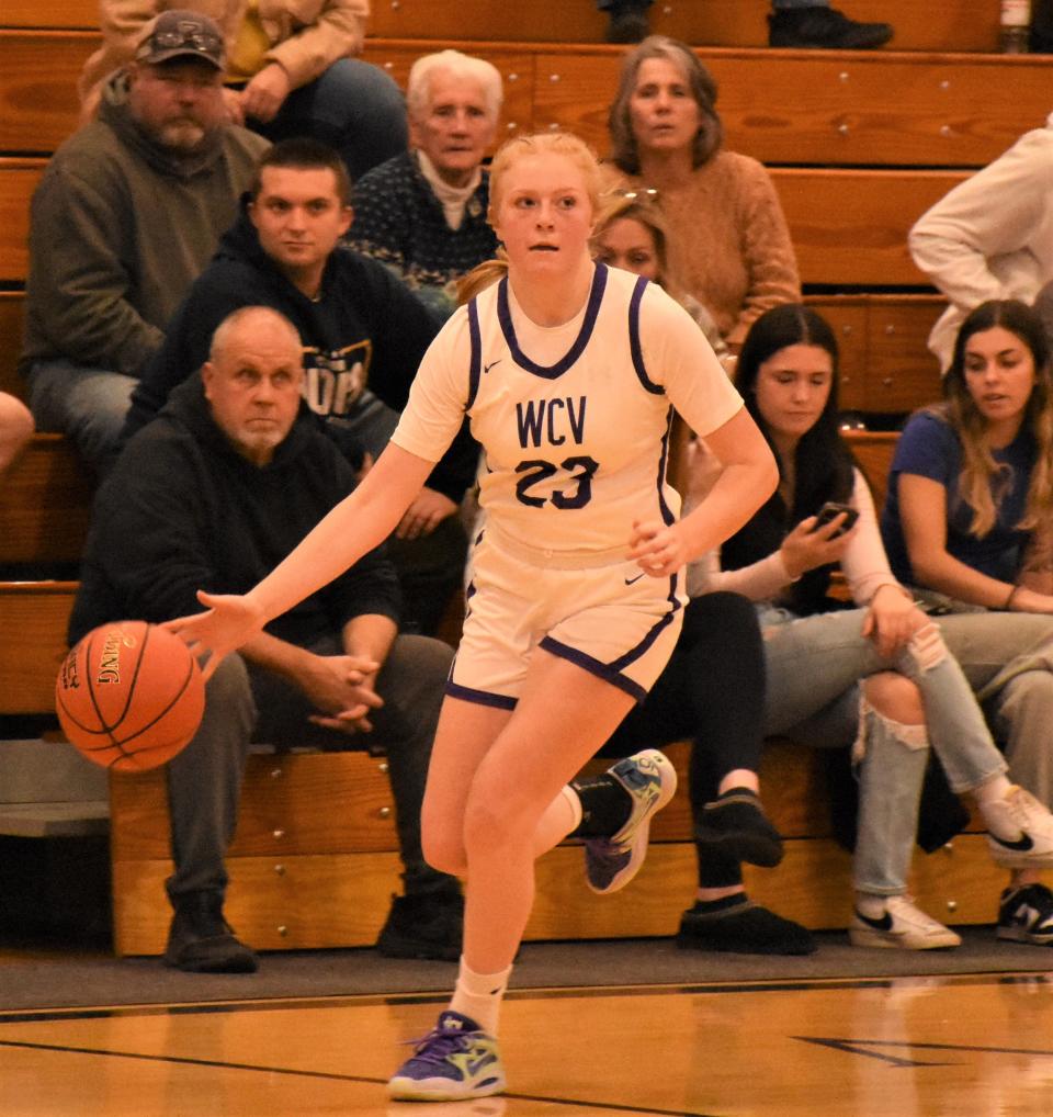 Analyce Grabowski, pictured in a Nov. 26, 2023 game, scored a career-high 30 points for undefeated West Canada Valley in Tuesday's overtime win at Dolgeville.