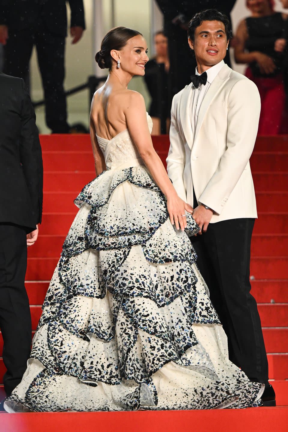 cannes, france may 20 natalie portman and charles melton attend the may december red carpet during the 76th annual cannes film festival at palais des festivals on may 20, 2023 in cannes, france photo by stephane cardinale corbiscorbis via getty images