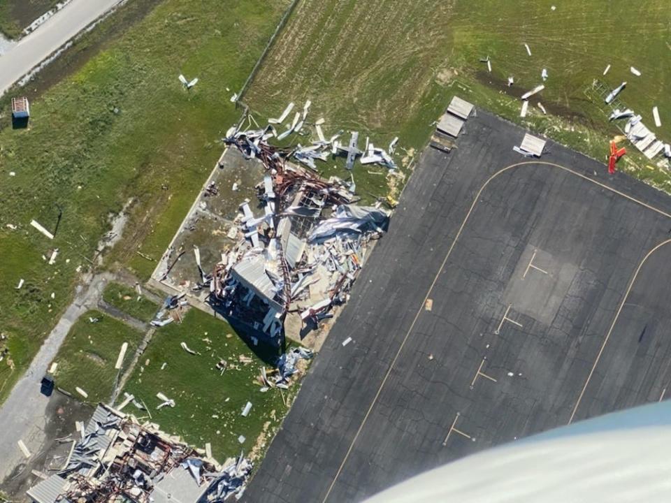 Damage seen in the near Lake Charles, Louisiana, following Hurricane Delta on Saturday.