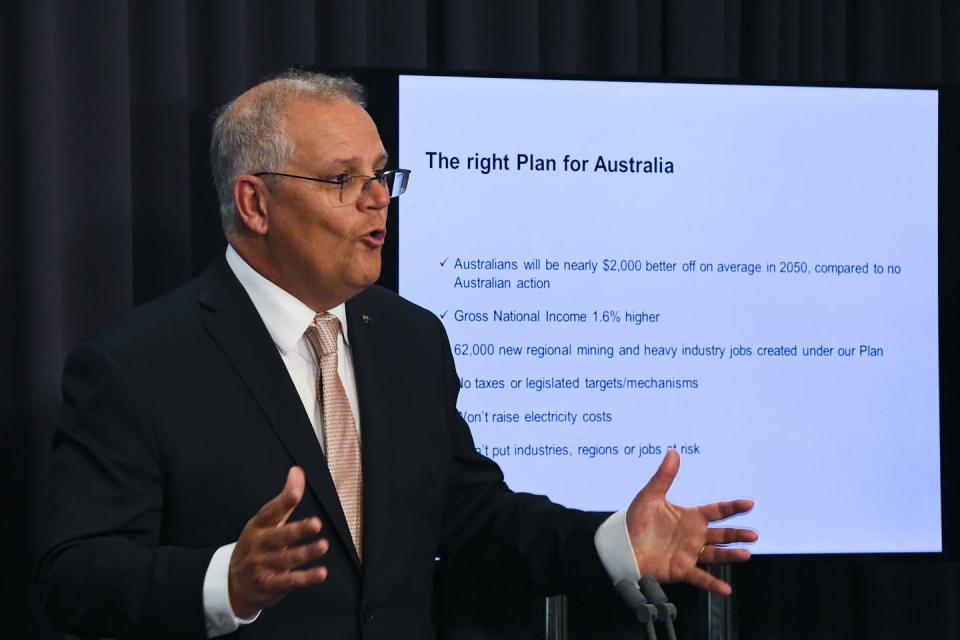 <span class="caption">Scott Morrison appeared without the junior Coalition partner to announce the government’s climate policy.</span> <span class="attribution"><span class="source">Lukas Coch/AAP</span></span>