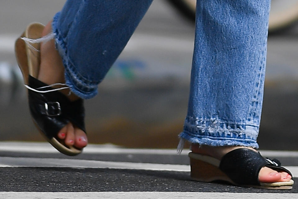 A closer view of Lily-Rose Depp’s sandals. - Credit: Robert O'Neil/Splash News