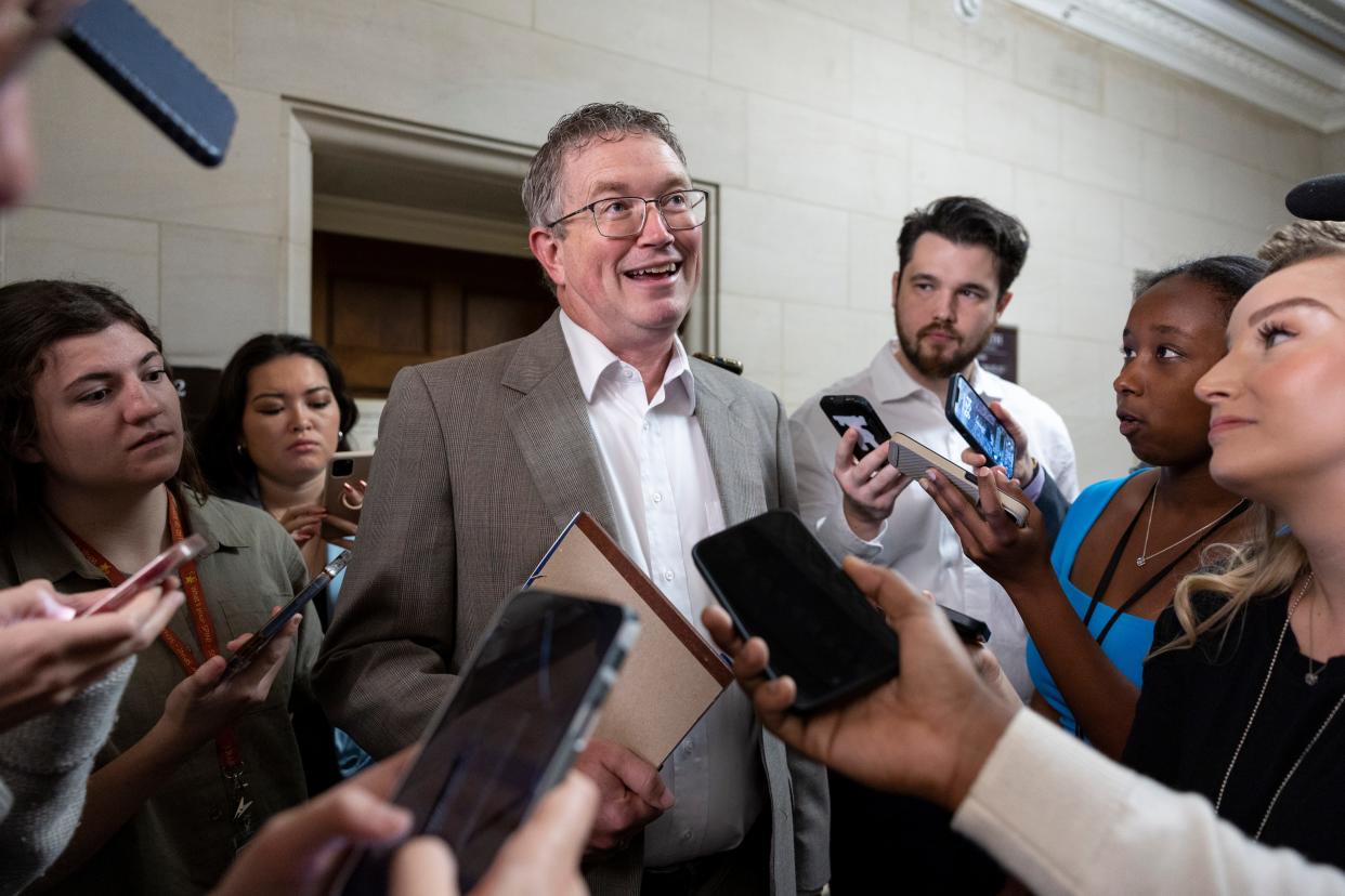 U.S. Rep. Thomas Massie speaks to reporters in Washington, D.C. Oct. 13, 2023