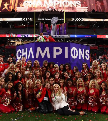 <p>Tavia Hunt Instagram</p> Tavia Hunt and the Kansas City Chiefs cheerleaders after their win at the 2024 Super Bowl.