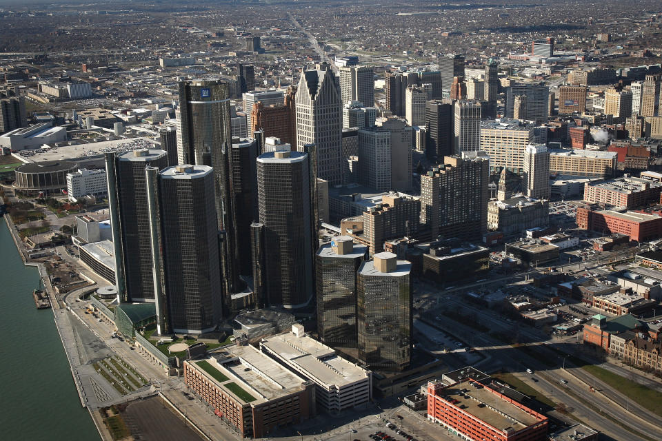 An aerial view of Detroit's business district.