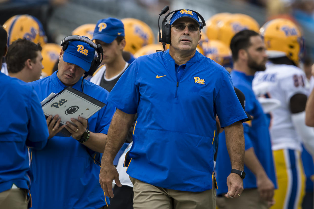 STATE COLLEGE, PA - SEPTEMBER 14: Head coach Pat Narduzzi of the Pittsburgh Panthers looks on against the Penn State Nittany Lions during the first half at Beaver Stadium on September 14, 2019 in State College, Pennsylvania. (Photo by Scott Taetsch/Getty Images)