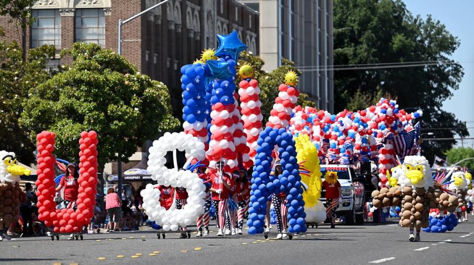 The Chairman’s Trophy went to Roberts Auto Sales/Valley Music Institute for their entry in Independence Day Parade in Modesto, Calif., Tuesday, July 4, 2023. Andy Alfaro/aalfaro@modbee.com