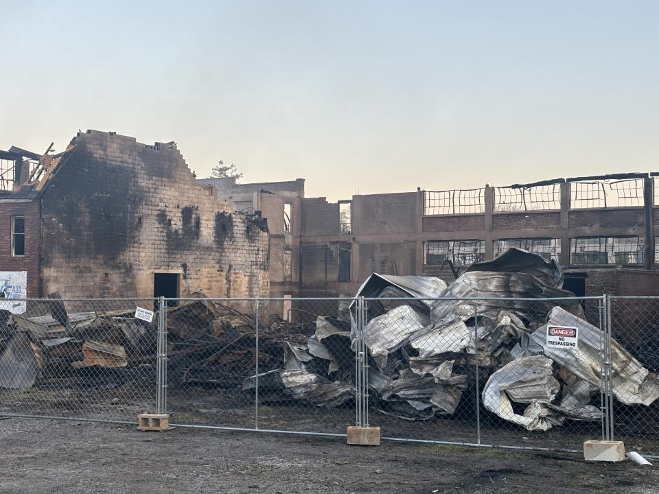The old furniture factory in Stewartstown Borough was still smoldering on Monday morning, April 29, 2024, two days after the fire started.