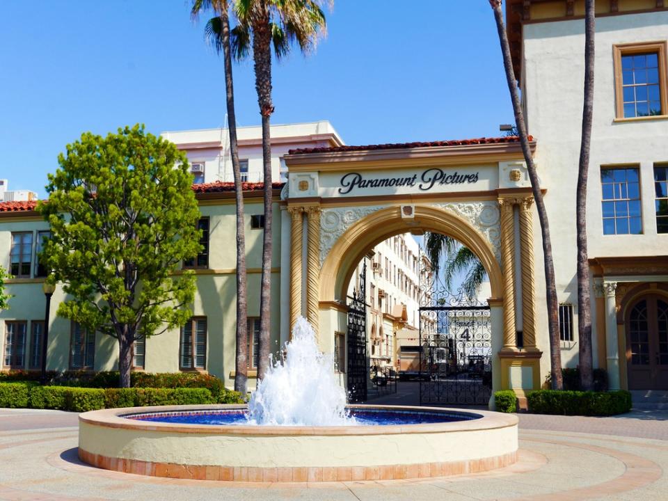 Hollywood Paramount Studios is a major filming location for the movie "The Ten Commandments".
pictured: the outer gates of Paramount Studios in Hollywood