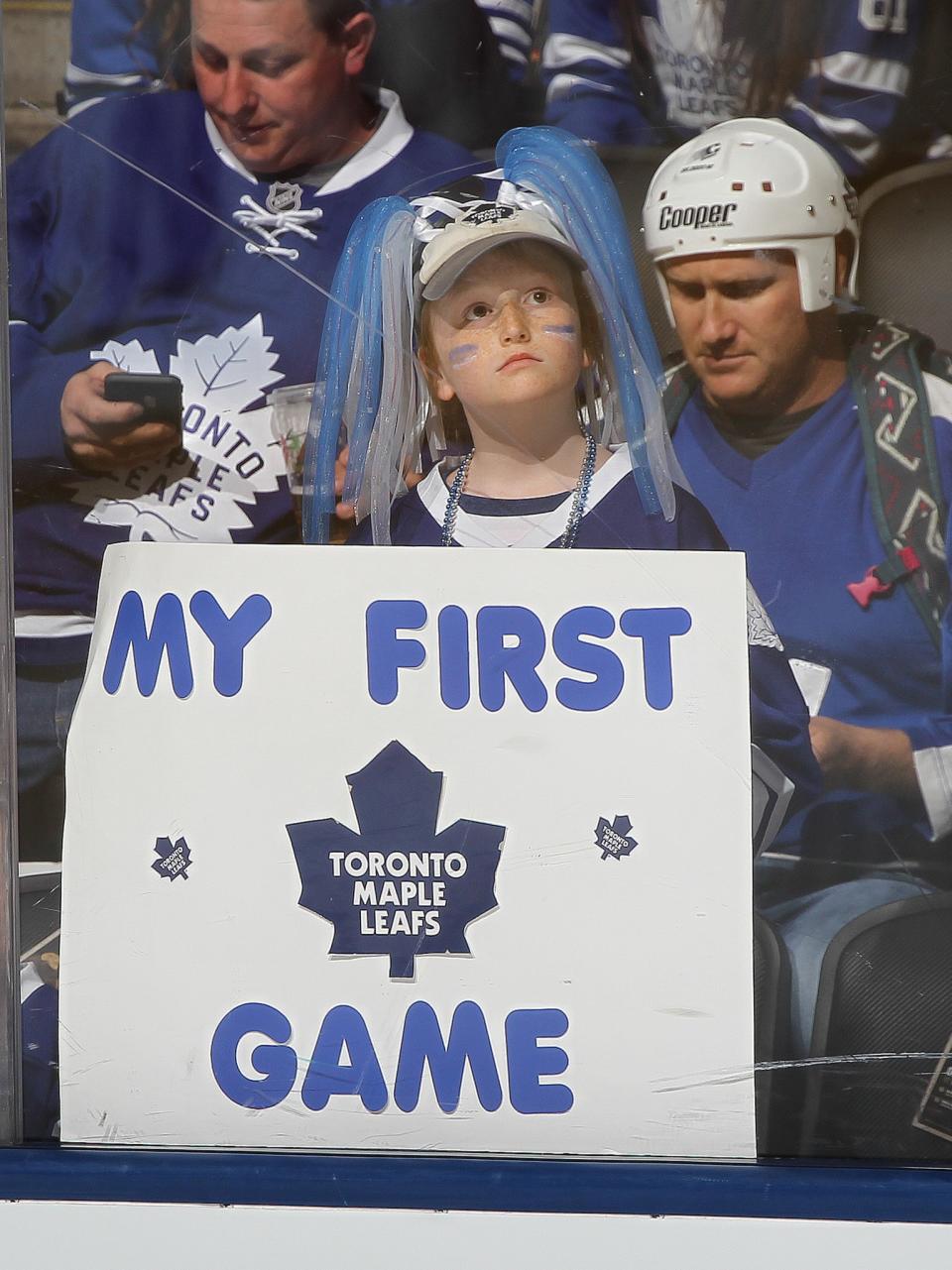 <p>A young Maple Leafs fan gets set to take in his 1st game between the Washington Capitals and the Toronto Maple Leafs in Game Four of the Eastern Conference Quarterfinals during the 2017 NHL Stanley Cup Playoffs at Air Canada Centre on April 19, 2017 in Toronto, Ontario, Canada. The Capitals defeated the Maple Leafs 5-4 to even series 2-2. (Photo by Claus Andersen/Getty Images) </p>