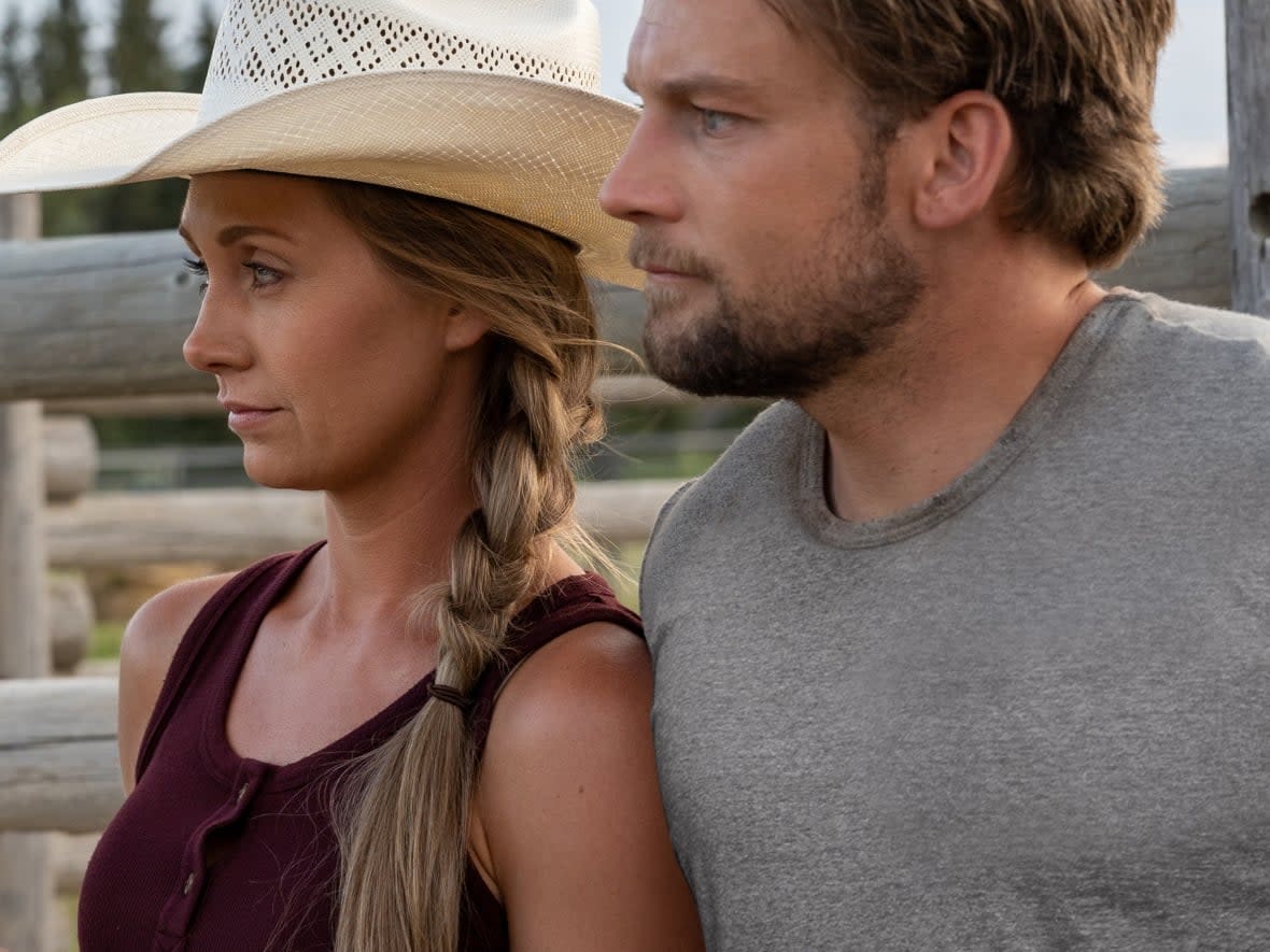 Amber Marshall, left, and Robert Cormier appeared together on the CBC show Heartland. Cormier died on Sept. 23, at the age of 33. (CBC - image credit)