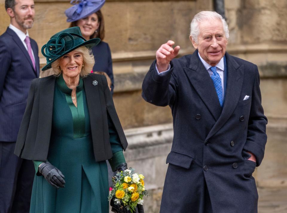 Windsor, England. UK. 31 March, 2024.  King Charles lll and Queen Camilla attend the traditional Easter Service at St George's Chapel, Windsor Castle .  Credit: Anwar Hussein/Alamy Live News