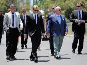 Brett Lee and Alan Jones arrive at the funeral service.