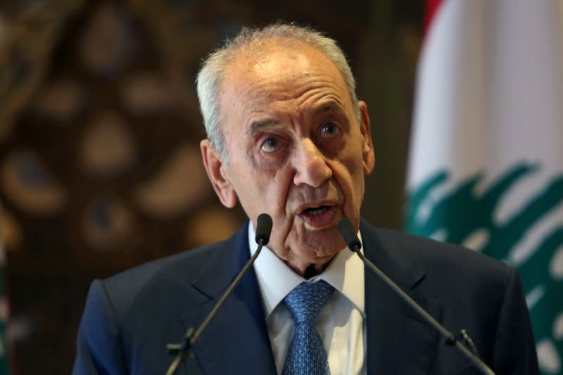 Lebanon's parliament speaker Nabih Berri holds news conference in Beirut