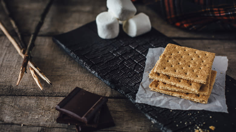 S'mores ingredients on table