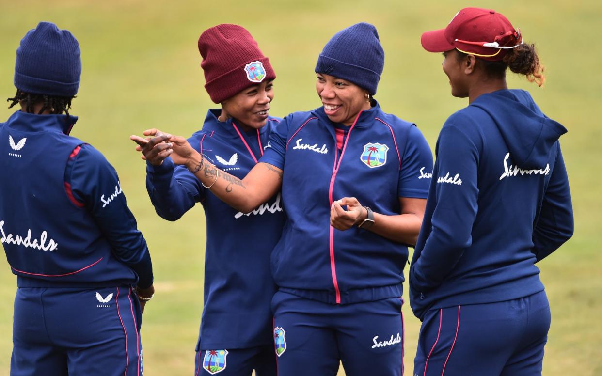 Kaysia Schultz and Chedean Nation of West Indies during the West Indies Women's Cricket Training Session at The County Ground on September 20, 2020 in Derby, England. - GETTY IMAGES