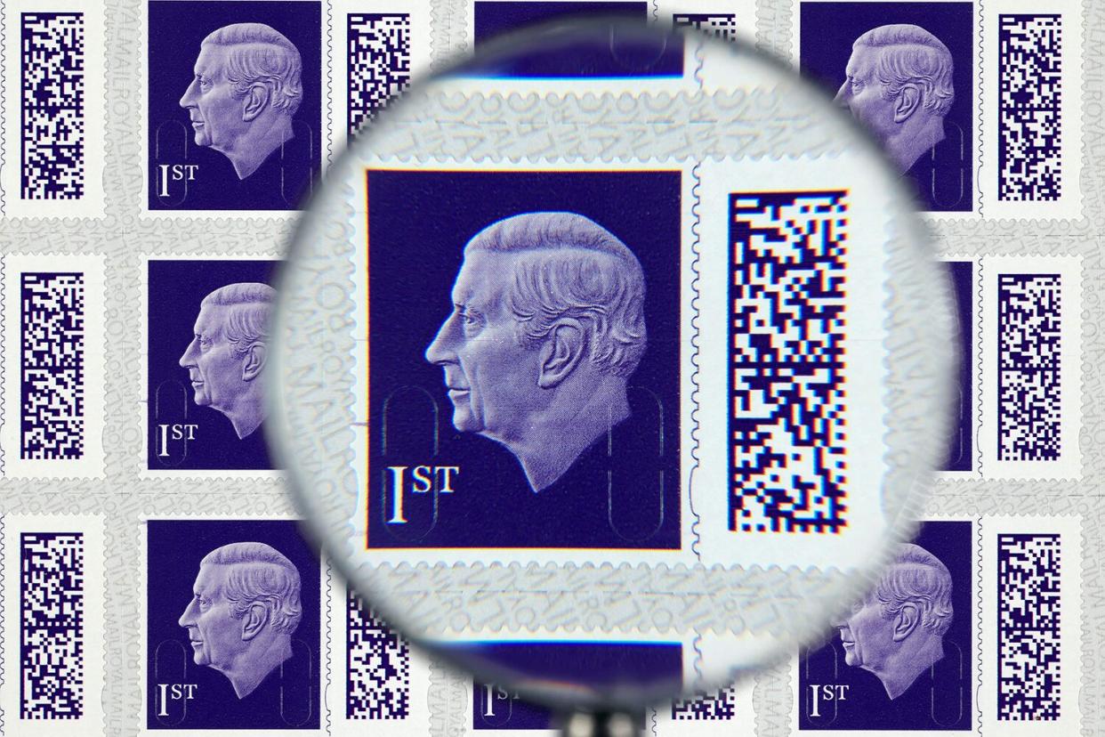 A handout picture received from Britain's Royal Mail in London on February 7, 2023, shows the new King Charles III 1st class stamp.