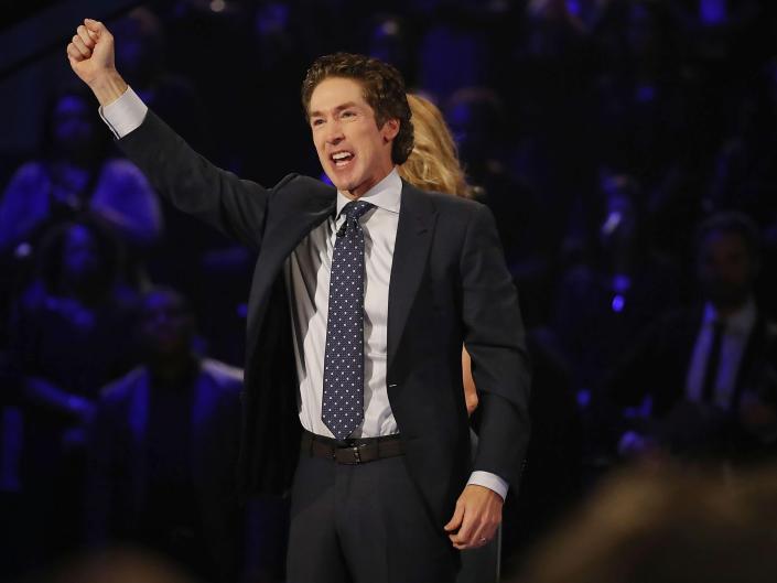 Joel Osteen, the pastor of Lakewood Church, conducts a service at his church as Houston starts the process of rebuilding (Getty Images)