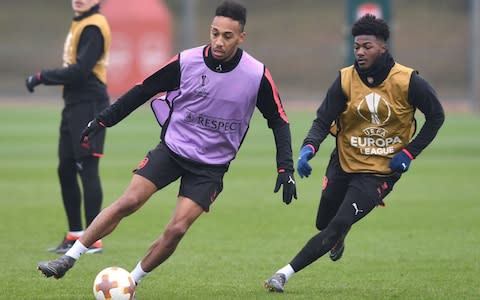 Pierre-Emerick Aubameyang in training - Credit: GETTY IMAGES