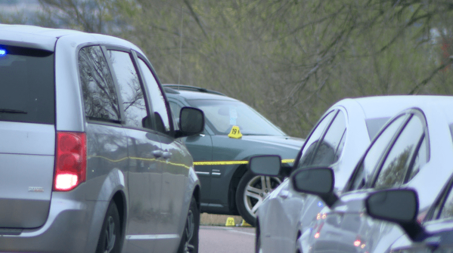 A vehicle with crime scene markers