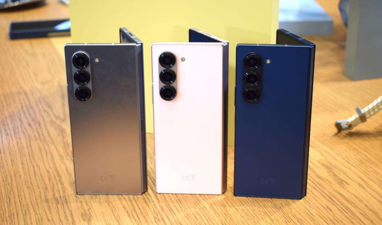  [Embargoed] a photograph of 3 Samsung Galaxy Z Fold 6 phones. 