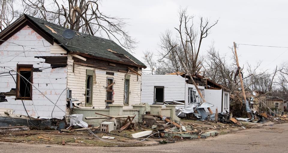 Storm damage is seen in Dallas County, near Selma, Alabama, on Jan. 13, 2023, a day after a storm ripped through the city.