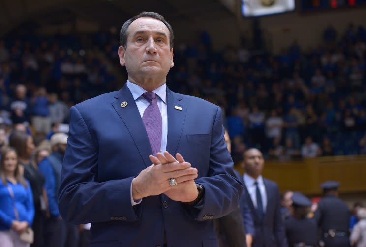 Coach K will coach his first game in a month against Pittsburgh. (Getty)