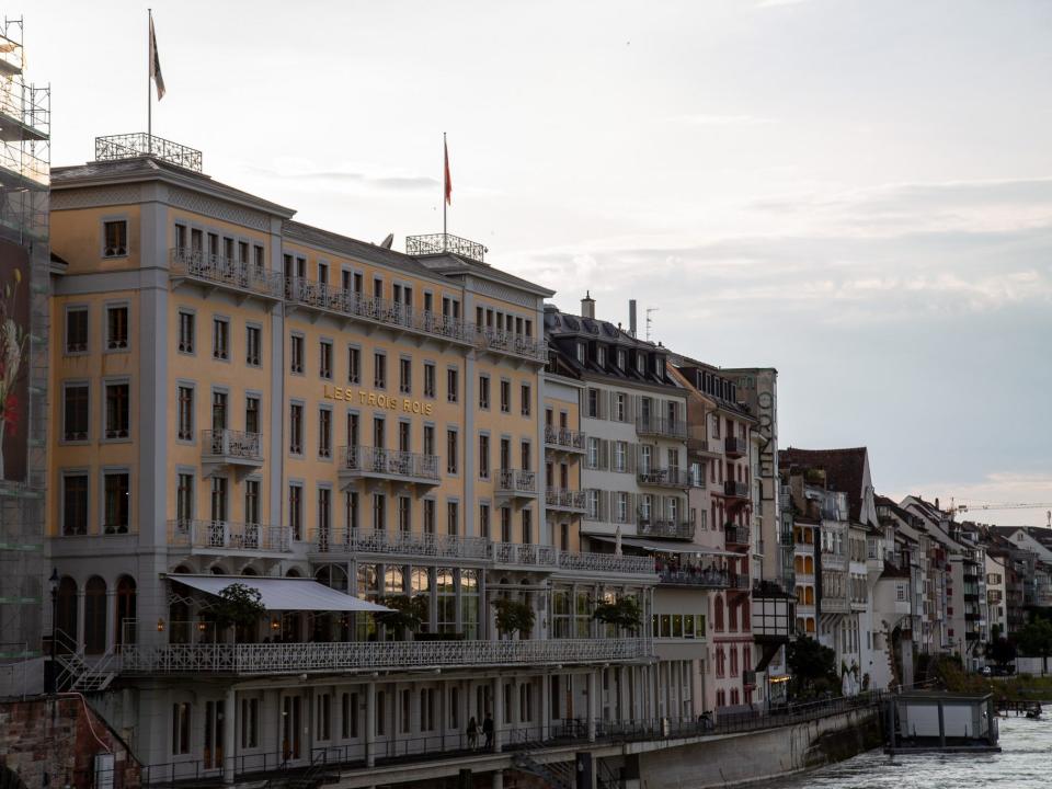 Hotel Les Trois Rois sits on the Rhine River in Basel, Switzerland. 