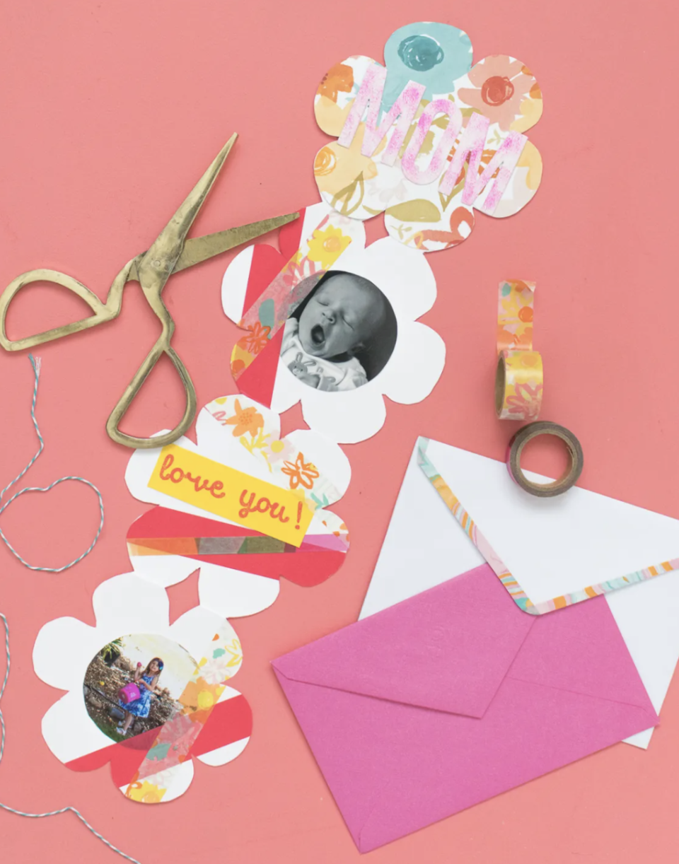 <p>Your mom will be in for a treat once she realizes that this flower-shaped accordion card includes pictures of everyone she loves most: you and your siblings!</p><p><em><a href="https://sarahhearts.com/mothers-day-floral-accordion-card/" rel="nofollow noopener" target="_blank" data-ylk="slk:Get the tutorial at Sarah Hearts »;elm:context_link;itc:0;sec:content-canvas" class="link ">Get the tutorial at Sarah Hearts »</a></em> </p>