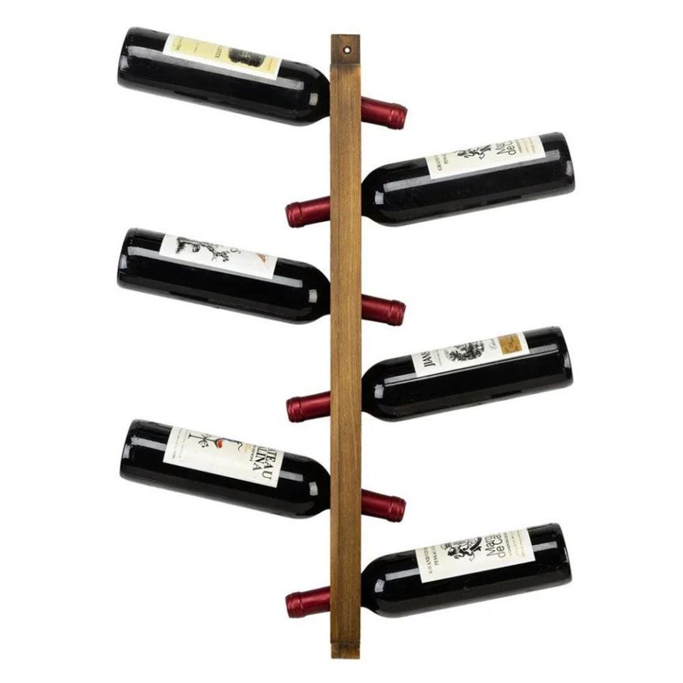 Loon Peak Mihriban 6 Bottle Solid Wood Wall Mounted Wine Bottle & Glass Rack