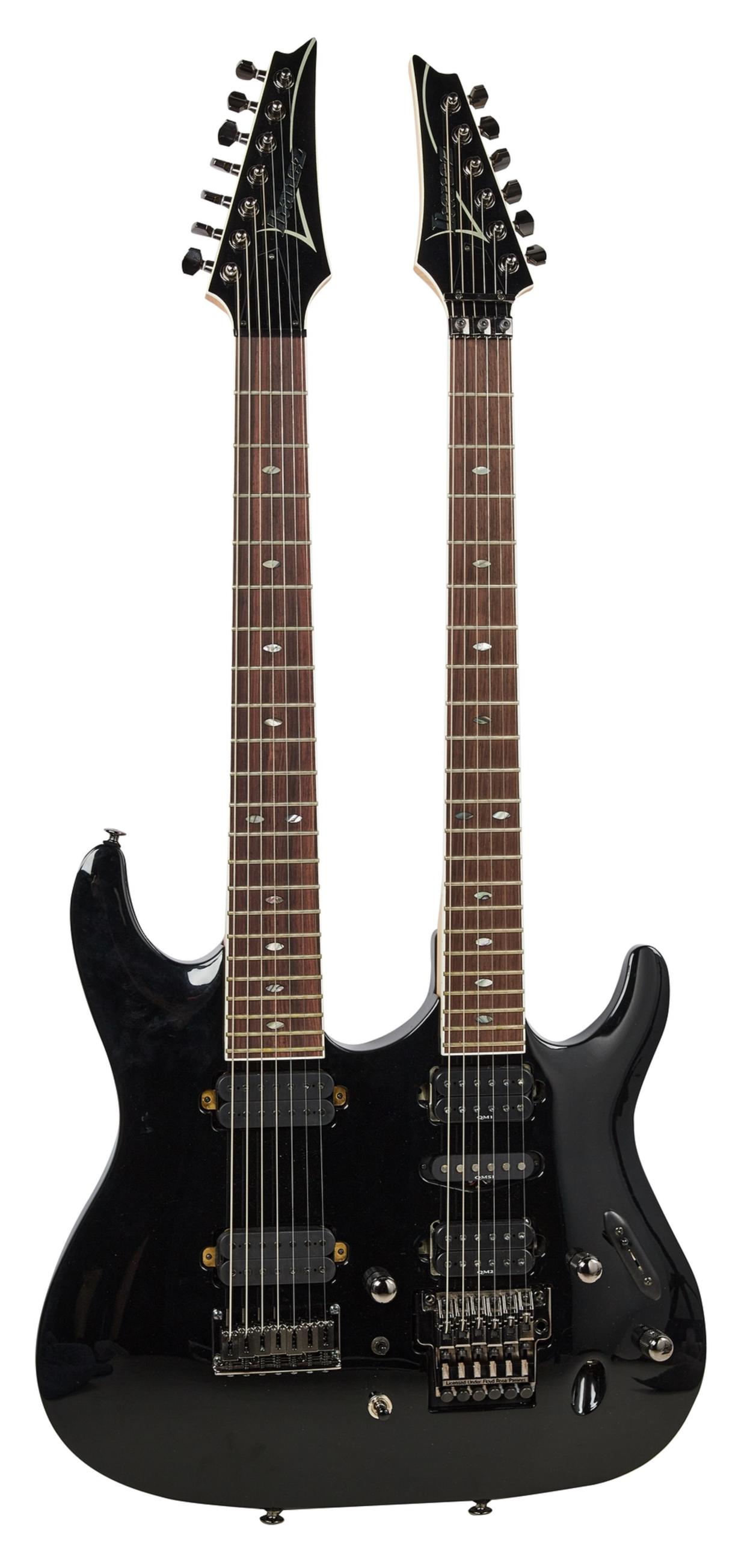A rare black Ibanez 6/7 double-neck electric guitar, named ‘Coroza’ is estimated at between 5 – 7,000 dollars (£4,000-6,000) (Julien’s Auctions/PA)