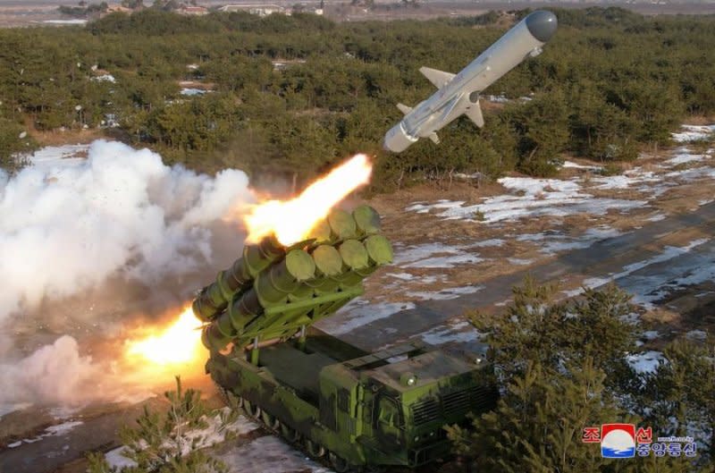 The new missile, named the Padasuri-6, traveled around 23 minutes before striking a target in the East Sea, state media reported. Photo by KCNA/UPI