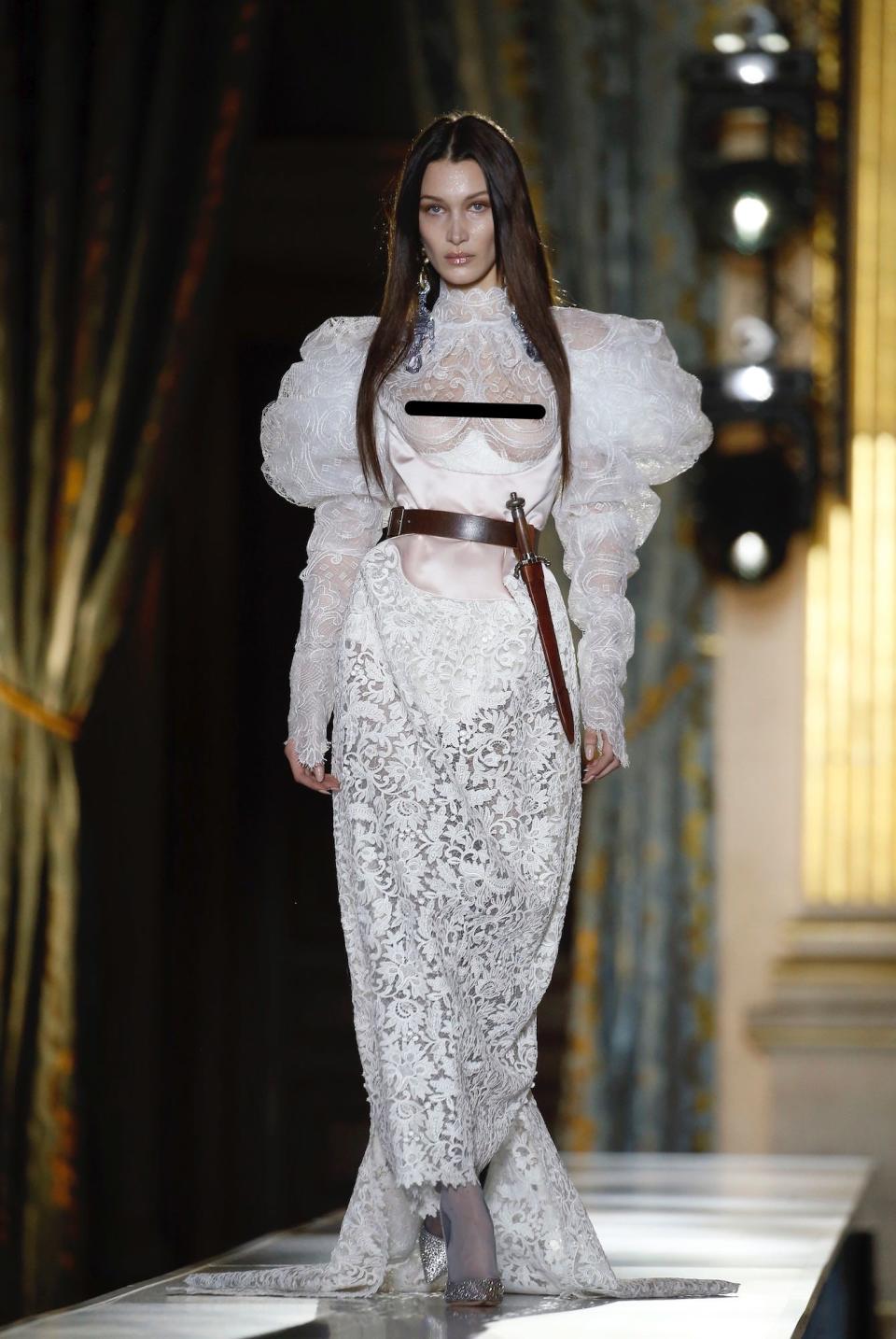 Bella Hadid walks a Vivienne Westwood runway in Paris, France, on February 29, 2020.