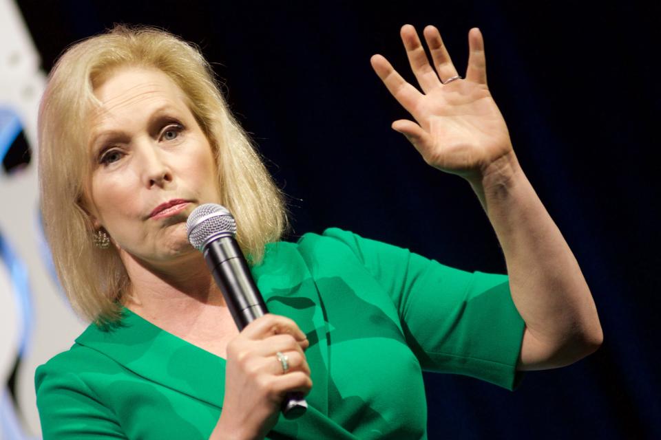 Sen. Kirsten Gillibrand, as well as three other Democratic Presidential hopefuls Sen. Elizabeth Warren, Gov. Jay Inslee and Sec. Julian Castro react to questions during the Daily Kos/Netroots Nation candidate forum, at the Convention Center in Philadelphia, PA, on July 13, 2019. (Photo: Bastiaan Slabbers/NurPhoto via Getty Images)