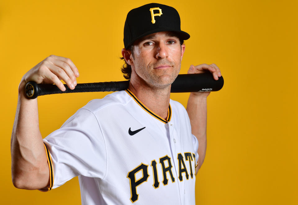 BRADENTON, FLORIDA - FEBRUARY 22: Drew Maggi #73 of the Pittsburgh Pirates poses for a portrait during the 2023 Pittsburgh Pirates Photo Day at Pirate City on February 22, 2023 in Bradenton, Florida.  (Photo by Julio Aguilar/Getty Images)