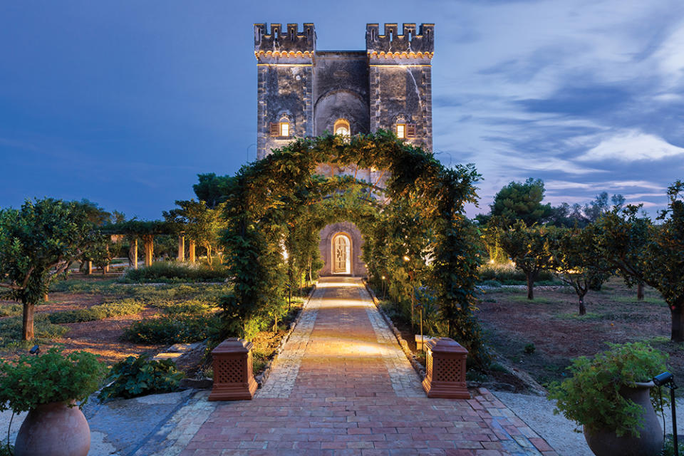 The stone tower at Le Grand Jardin, in Cannes