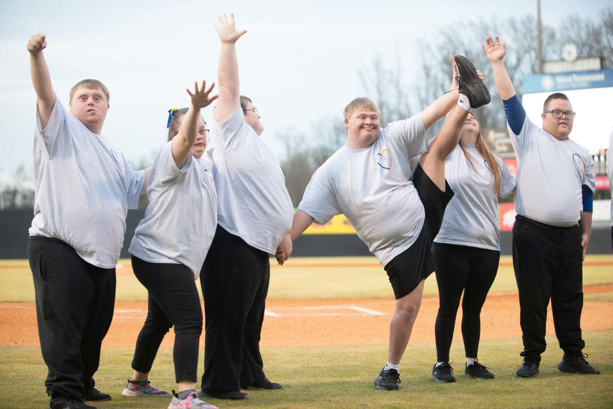 The Pat Brown Rhythm Works Class performed a dance routine before WES's Game at The Ball Park at Jackson, in Jackson, Tenn., on Thursday, March 21, 2024.