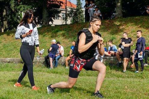 <span class="caption">Weighted vests help boost the intensity of the exercise you're doing.</span> <span class="attribution"><a class="link " href="https://www.shutterstock.com/image-photo/uzhgorod-ukraine-september-6-2020-athlete-1810216942" rel="nofollow noopener" target="_blank" data-ylk="slk:Yanosh Nemesh/ Shutterstock;elm:context_link;itc:0;sec:content-canvas">Yanosh Nemesh/ Shutterstock</a></span>