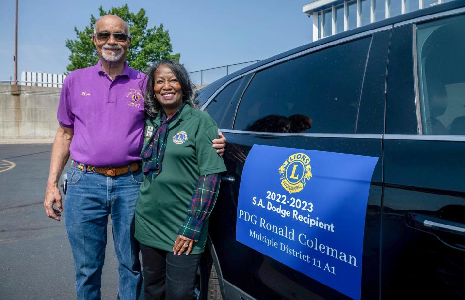 Ron Coleman, 80, left, a past district governor for the Lions Club International, stands next to his wife, La Wonna Lofton-Coleman, after helping assemble dehydrated supplement packets for the Kids Coalition Against Hunger inside the Wayne County Community College in Detroit on Saturday, June 10, 2023.