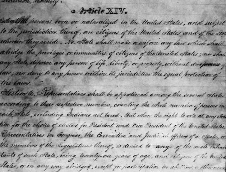 Draft of the 14th Amendment to the Constitution, outlining the rights and privileges of American citizenship, ratified in 1868. / Credit: Hulton Archive / Getty Images