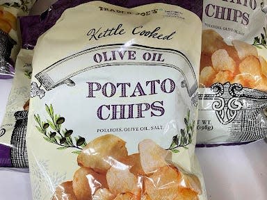 bag of trader joe's kettle cooked potato chips on the shelves