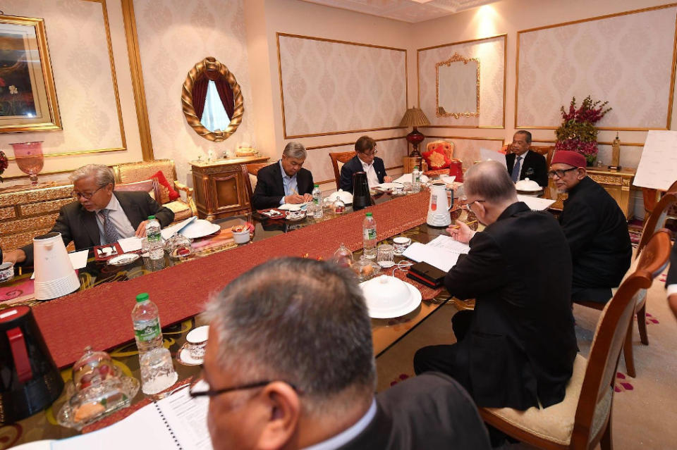 The prime minister with the 12 political party leaders in a meeting in Putrajaya July 1, 2020. — Picture from Facebook/Muhyiddin Yassin