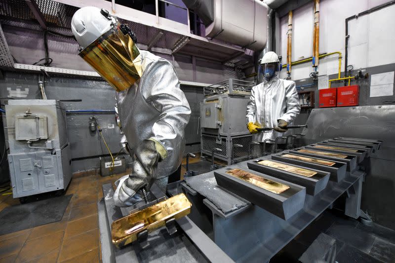 FILE PHOTO: Production of gold at Krastsvetmet precious metals plant in Krasnoyarsk