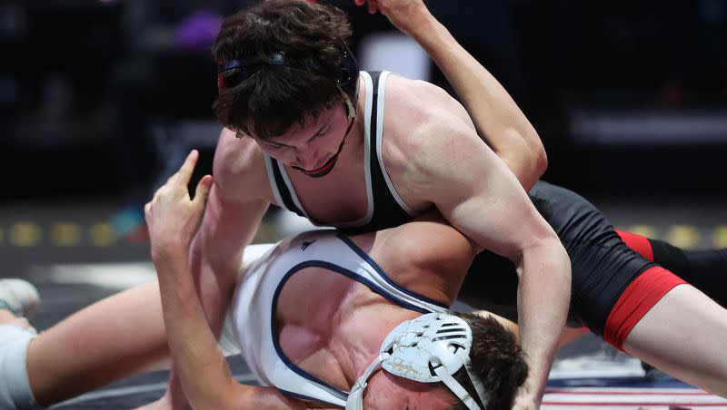 Michael Alexander, Uintah, beats Jack Semadeni, Ridgeline, at 126 pounds in the 4A boys wrestling state championships at UVU in Orem on Saturday, Feb. 17, 2024.